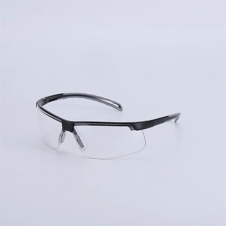 Sporty Safety Glasses Dual Material Temple Black Gray Rubber Grip