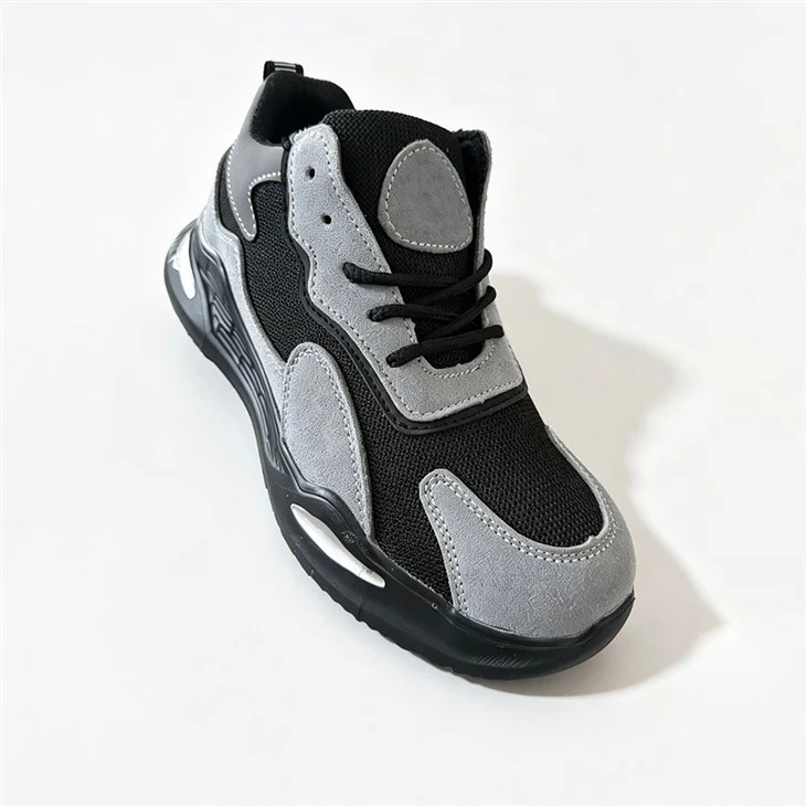Cut-Out Sole Safety Sneakers With Grey Suede And Black Mesh