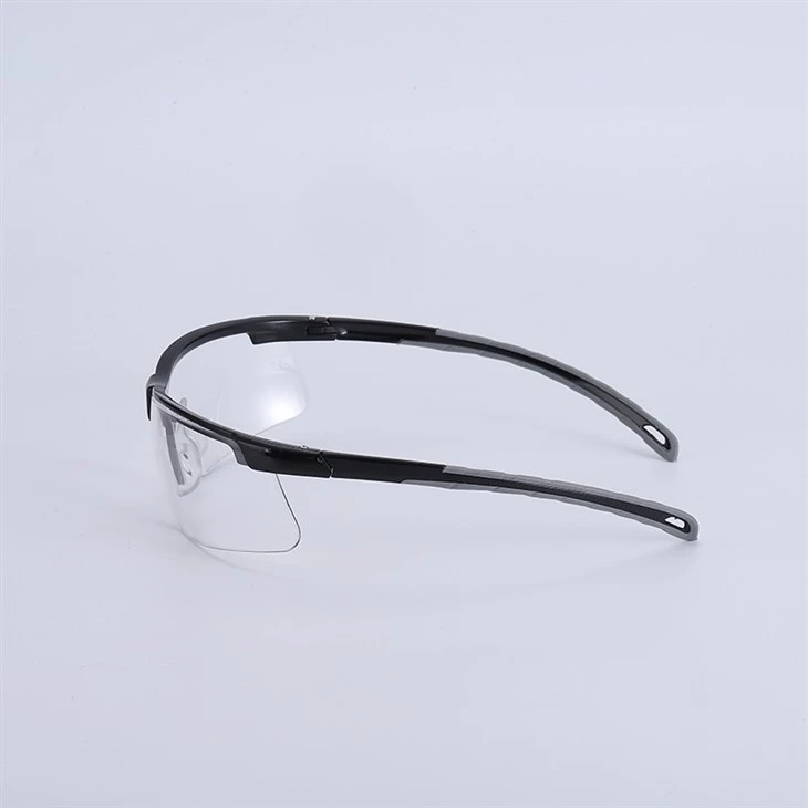 Sporty Safety Glasses Dual Material Temple Black Gray Rubber Grip factory