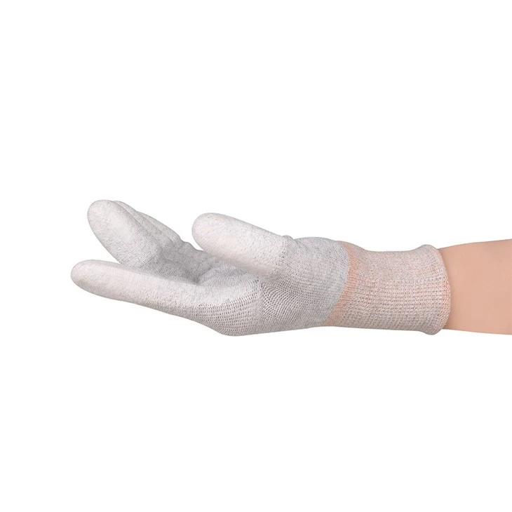 Carbon Fiber PU Fingertip Coated ESD Work Gloves Breathable Precision Grip