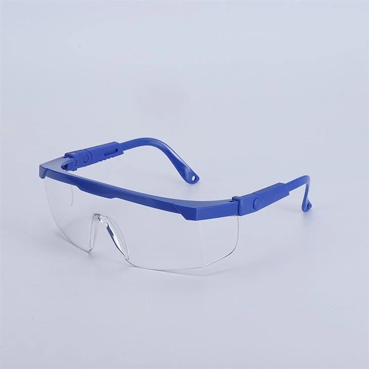 Blue Wrap Around Safety Glasses With Adjustable Hinge And Cord Hole