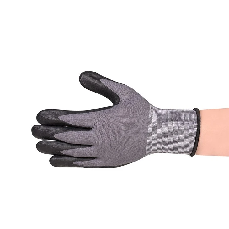 Flexible 15 Gauge Micro Foam Nitrile Dotted Grip Gloves Grey Black