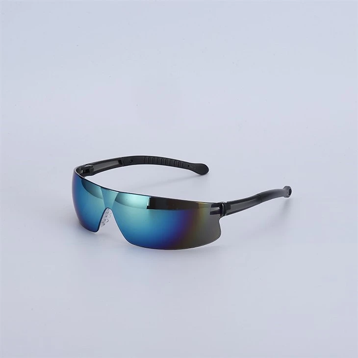 Shield Style Safety Glasses Multi Color Lens With Rubber Temple Grip