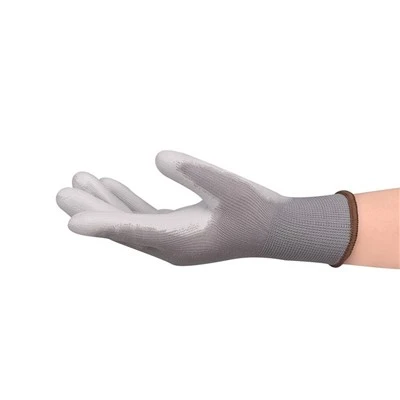 13 Gauge Polyester PU Palm Coated Work Gloves Gray White