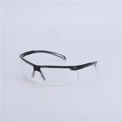 Sporty Safety Glasses Dual Material Temple Black Gray Rubber Grip