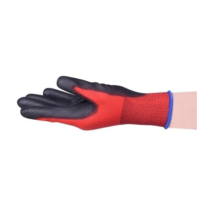Red 15-Gauge PU Palm Coated Work Gloves Anti Static Water Resistant