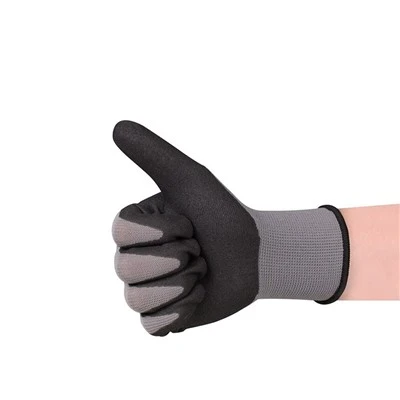Gray Frosted Grip Nitrile Work Gloves 15 Gauge Wet Oil Handling
