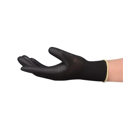 Black PU Palm Coated Work Gloves With Color Coded Wrist Edge