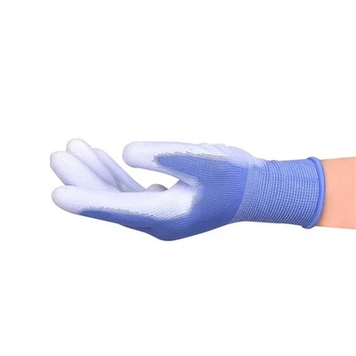Purple White PU Palm Coated Work Gloves Anti Static For Cleanroom